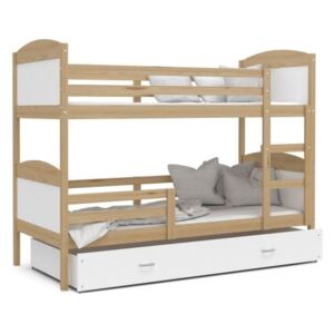 Łóżko piętrowe z szufladą MA1908 190x80cm, kolor sosna-biały