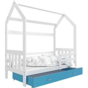 Łóżko pojedyncze z szufladą 160x80cm , kolor biało-niebieski