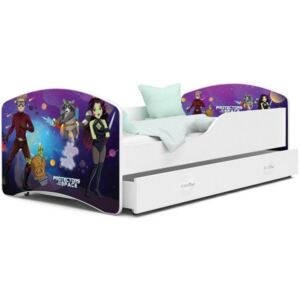 Łóżko dziecięce z szufladą 180x80cm grafika KOSMOS, kolor BIAŁY