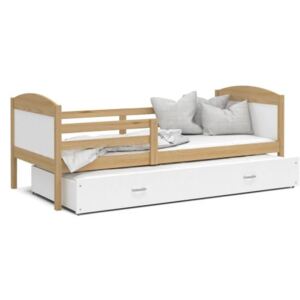 Łóżko podwójne wysuwane z szufladą 190x80cm, kolor sosna-biały