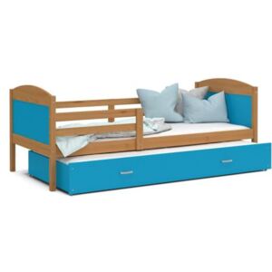 Łóżko podwójne wysuwane z szufladą 190x80cm, kolor olcha-niebieski