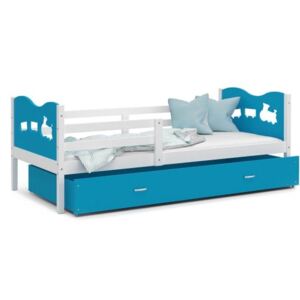 Łóżko z szufladą 160x80cm, kolor biało-niebieski + WZÓR