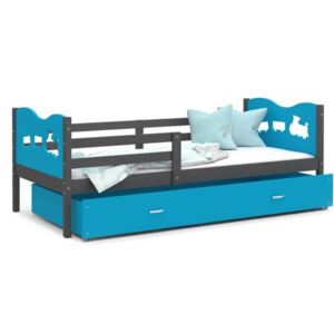 Łóżko z szufladą 160x80cm, kolor szaro-niebieski + WZÓR