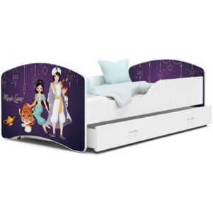 Łóżko dziecięce z szufladą 160x80cm grafika ALLADYN, kolor BIAŁY