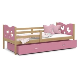 Łóżko z szufladą 160x80cm, kolor sosna-różowy + WZÓR