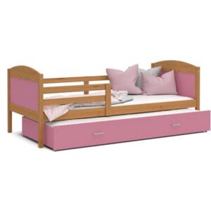 Łóżko podwójne wysuwane z szufladą 190x80cm, kolor olcha-różowy