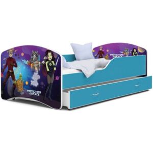Łóżko dziecięce z szufladą 160x80cm grafika KOSMOS, kolor NIEBIESKI