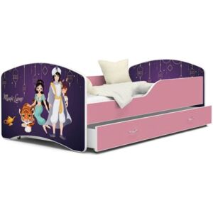 Łóżko dziecięce z szufladą 160x80cm grafika ALLADYN, kolor RÓŻOWY
