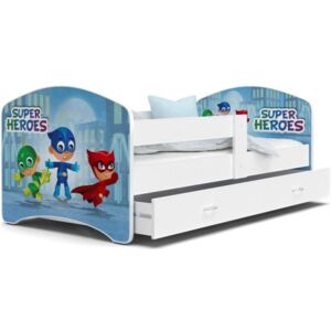 Łóżko z szufladą 160x80cm grafika SUPER HEROES, kolor biały