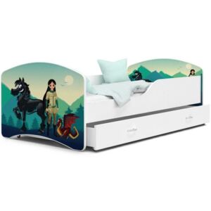 Łóżko dziecięce z szufladą 160x80cm grafika RYCERKA, kolor BIAŁY
