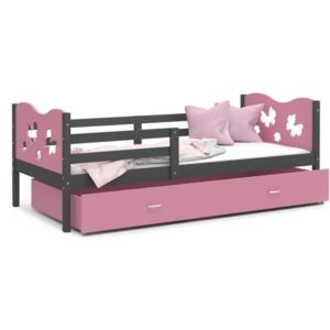 Łóżko z szufladą 160x80cm, kolor szaro-różowy + WZÓR