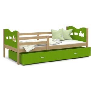 Łóżko z szufladą 160x80cm, kolor sosna-zielony + WZÓR