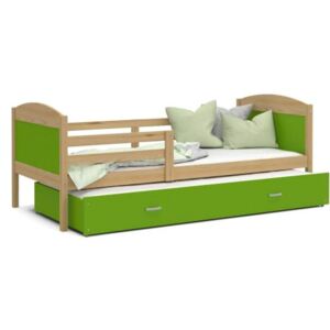 Łóżko podwójne wysuwane z szufladą 190x80cm, kolor sosna-zielony