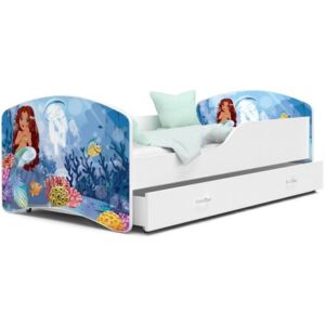 Łóżko dziecięce z szufladą 160x80cm grafika SYRENKA, kolor BIAŁY
