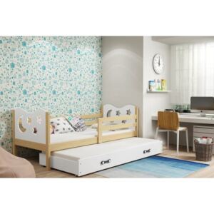 Łóżko podwójne wysuwane z szufladą i materacami MIKO 190x80cm, kolor sosna-biały
