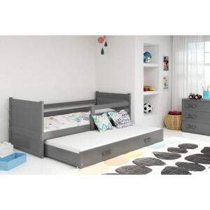 Łóżko podwójne wysuwane z szufladą i materacami RICO 190x80cm, kolor szary