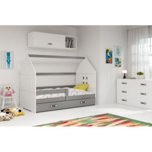 Łóżko z szufladą i materacem DOMI 160x80cm, kolor szaro- biały