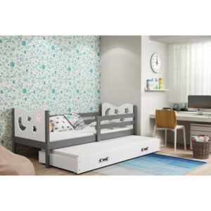 Łóżko podwójne wysuwane z szufladą i materacami MIKO 190x80cm, kolor szaro-biały