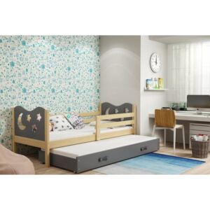 Łóżko podwójne wysuwane z szufladą i materacami MIKO 190x80cm, kolor sosna-szary