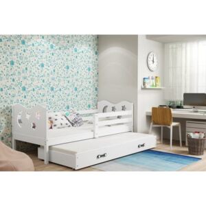 Łóżko podwójne wysuwane z szufladą i materacami MIKO 190x80cm, kolor biały