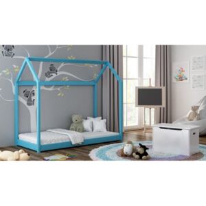 Łóżko drewniane DOMEK 180x80 cm, kolor niebieski