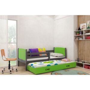 Łóżko podwójne wysuwane z szufladą i materacami TAMI 190x80cm, kolor szaro-zielony