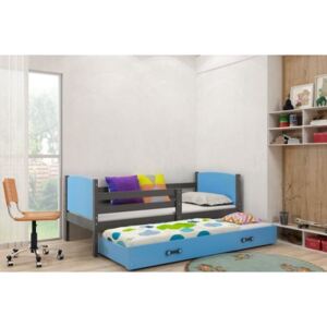 Łóżko podwójne wysuwane z szufladą i materacami TAMI 190x80cm, kolor szaro-niebieski