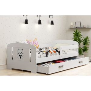 Łóżko z szufladą i materacem FILIP 160x80cm grafika KOTEK, kolor biały