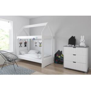 Łóżko dziecięce z materacem DOMEK 140x80cm, kolor biały