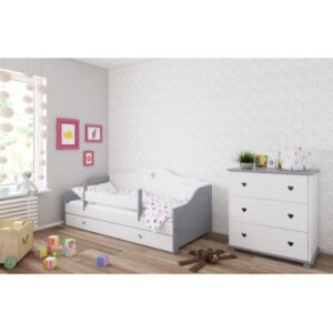 Łóżko dziecięce z szufladą i materacem ZUZIA 160x80cm, kolor szaro-biały