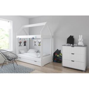 Łóżko dziecięce z szufladą i materacem DOMEK 160x80cm, kolor biały