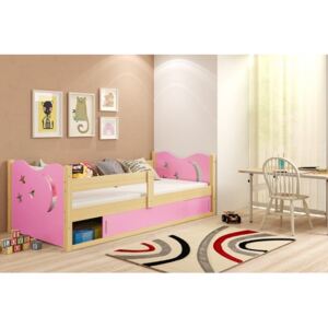 Łóżko z materacem MIKOŁAJ 160x80cm, kolor sosna-różowy