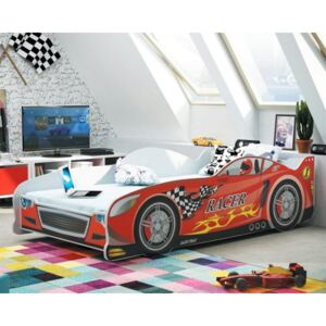Łóżko z materacem CARS 160x80cm, grafika RED RACER