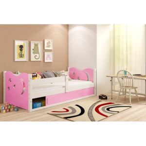 Łóżko z materacem MIKOŁAJ 160x80cm, kolor biało-różowy