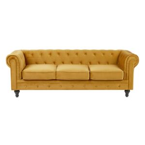 Sofa 3-osobowa welurowa żółta CHESTERFIELD
