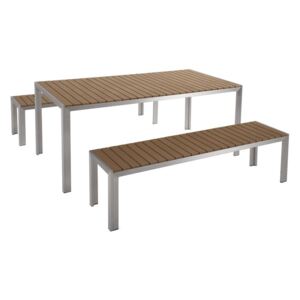 Zestaw ogrodowy stół i 2 ławki jasne drewno NARDO