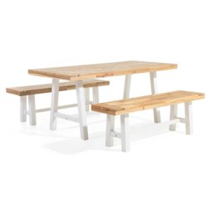 Zestaw ogrodowy drewniany stół i 2 ławki biały SCANIA