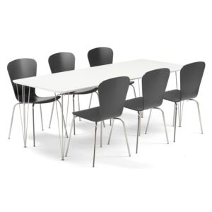 Zestaw mebli do stołówki ZADIE + MILLA, stół + 6 krzeseł, czarny