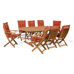 Zestaw ogrodowy stół i 8 krzeseł z czerwonymi poduszkami MAUI