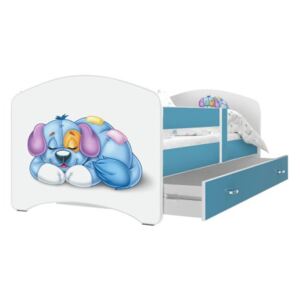 Łóżko z szufladą LUCKY 140x80cm grafika PIESEK kolor niebieski