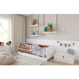 Łóżko z szufladą i materacem EMMA 140x80cm kolor biało-olcha