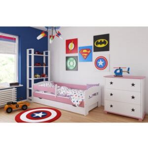 Łóżko z szufladą i materacem ADAŚ 140x80cm kolor biało-różowy