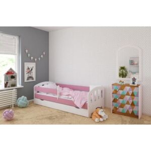 Łóżko z szufladą i materacem FIFI 140x80cm kolor biało-różowy