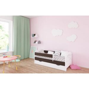 Łóżko z szufladą i materacem CLASSIC II 160x70cm kolor biało-ciemny orzech