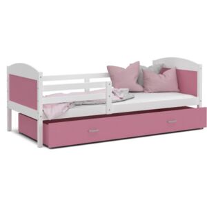 Łóżko z szufladą MAT1908 190x80cm, kolor biało-różowy