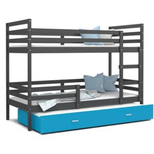 Łóżko piętrowe potrójne z szufladą JA31908 190x80cm, kolor szaro-niebieski