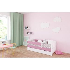 Łóżko z szufladą i materacem CLASSIC II 160x70cm kolor biało-różowy