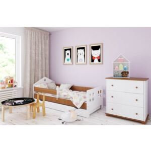 Łóżko z szufladą i materacem POLA 140x80cm kolor biało-olcha