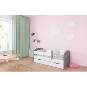 Łóżko z szufladą i materacem CLASSIC II 160x70cm kolor szaro-biały