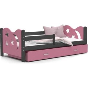 Łóżko z szufladą i barierką 190x80cm kolor szaro-różowy